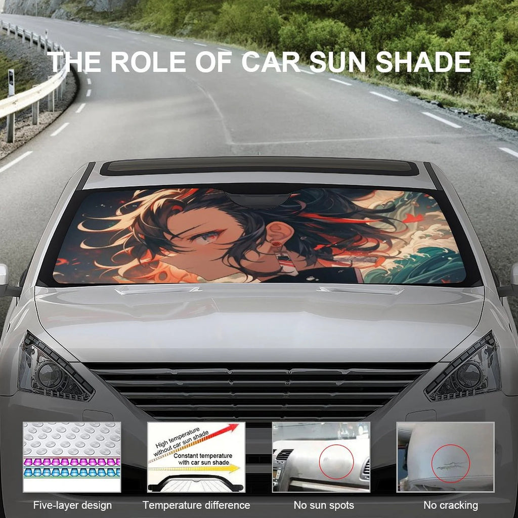 Anime Windshield Sunshade Foldable Reflective Sun Visor Front Window Cover J7423