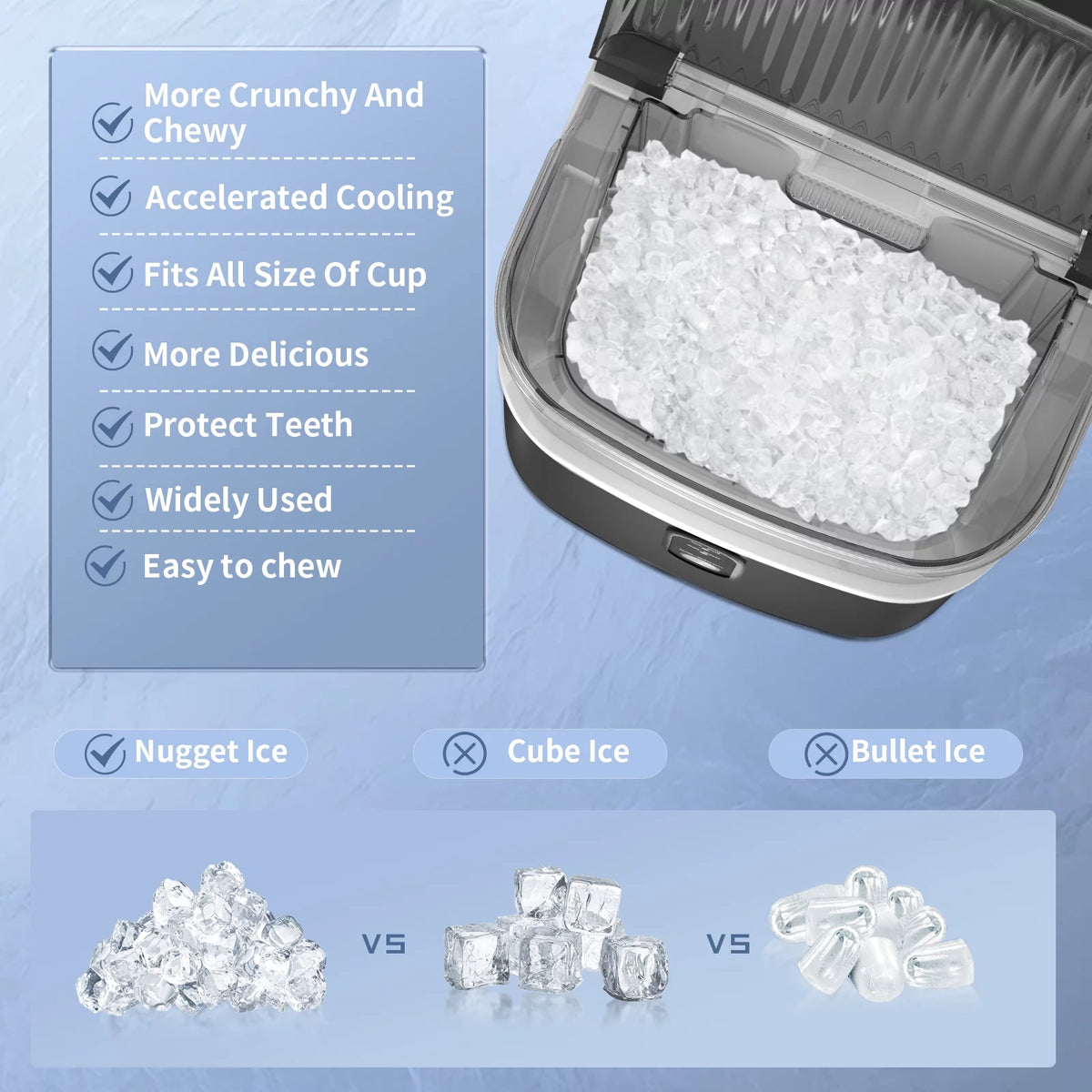 Nugget Ice Maker Countertop 33lbs/24H Self-Cleaning Stainless Steel Silver H380678