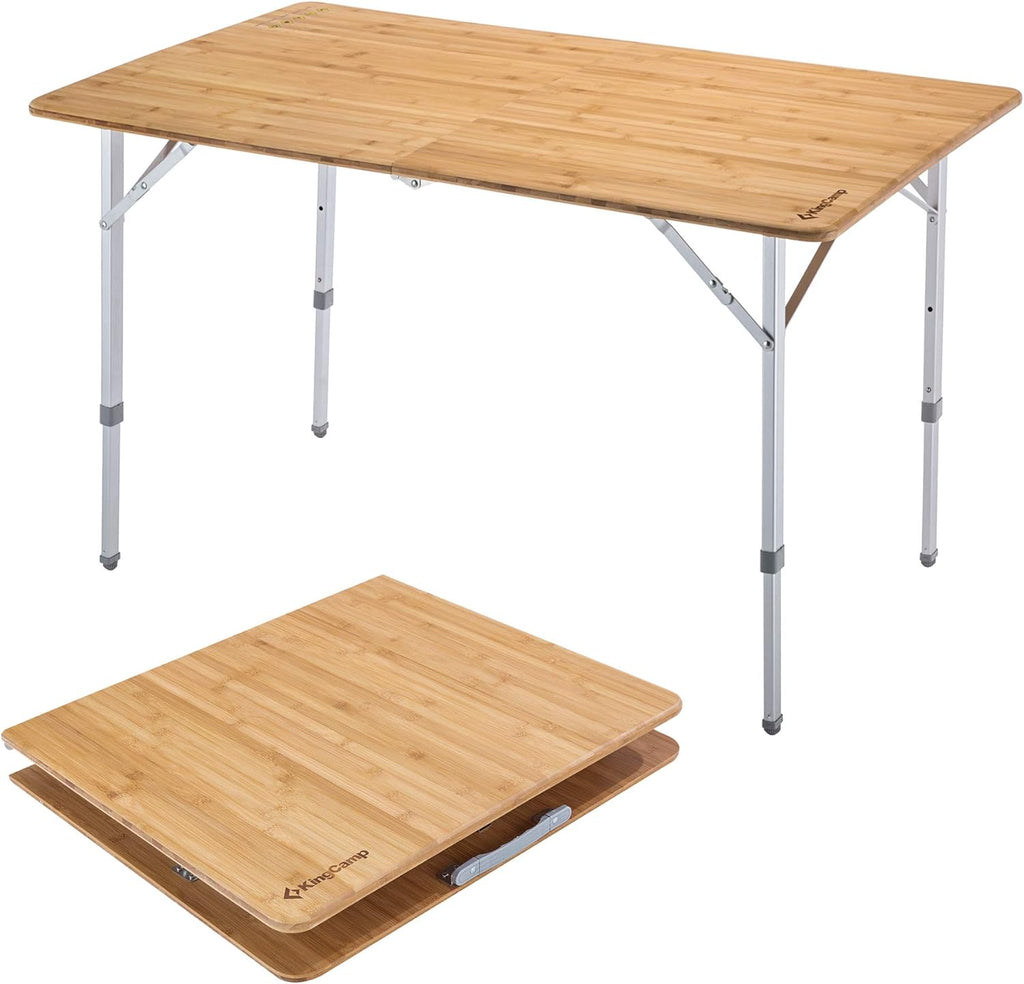 Bamboo Folding Camping Table with Adjustable Height Aluminum Legs M33275