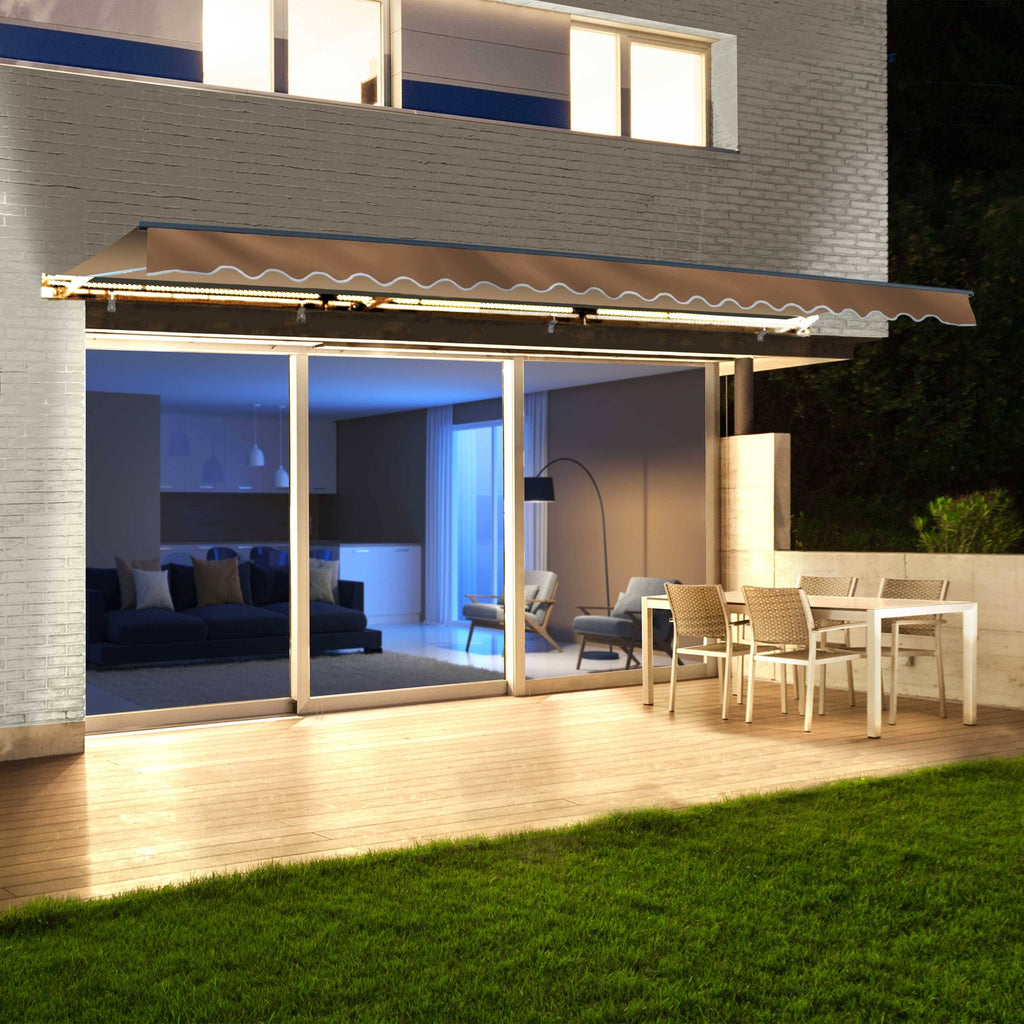 Motorized LED Half Cassette Retractable Awning 10 x 8 Feet, Sand Y42056