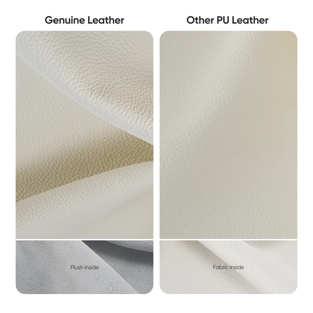 Ribbed Genuine Leather White Office Chair Q406