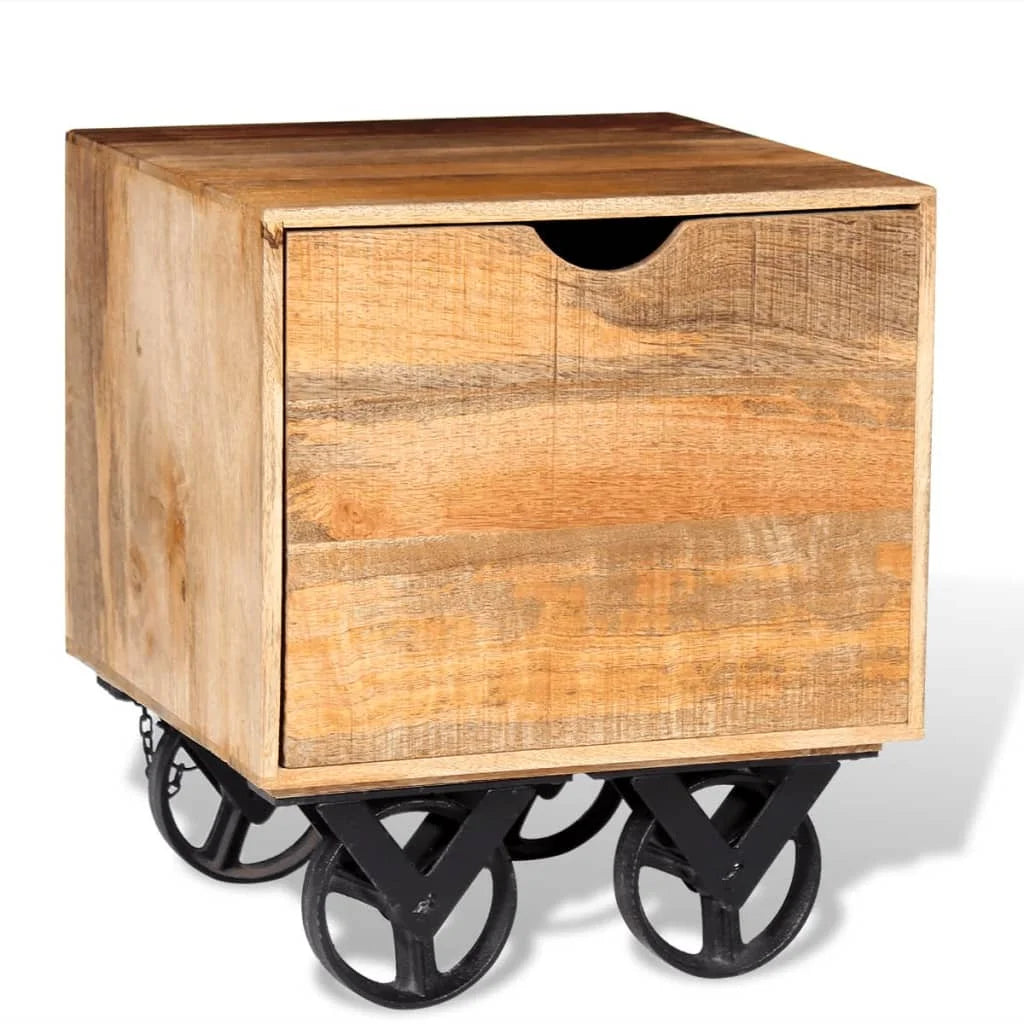 Solid Mango Wood Side Table with Drawer Wheels P851160