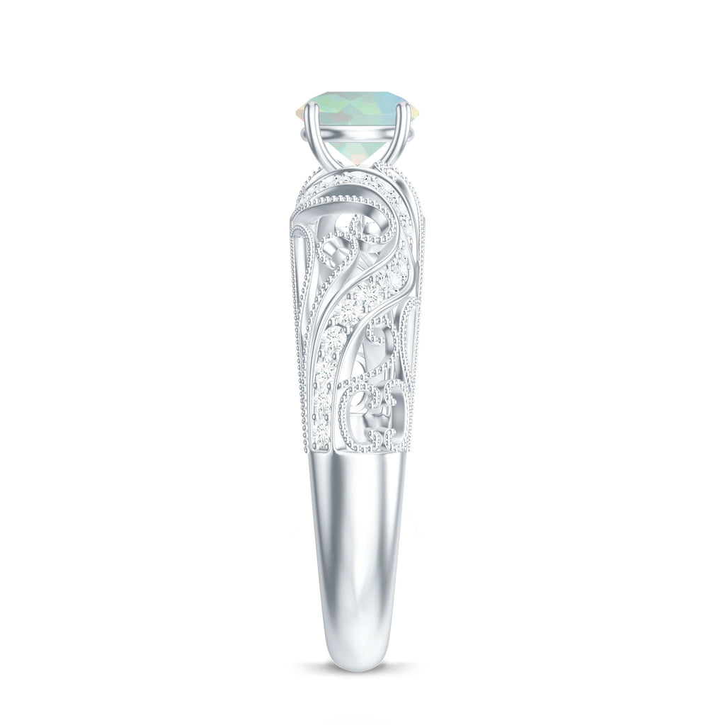 3/4 CT Ethiopian Opal and Diamond Solitaire Engagement Ring, 925 Sterling Silver, US 4.00 X9069