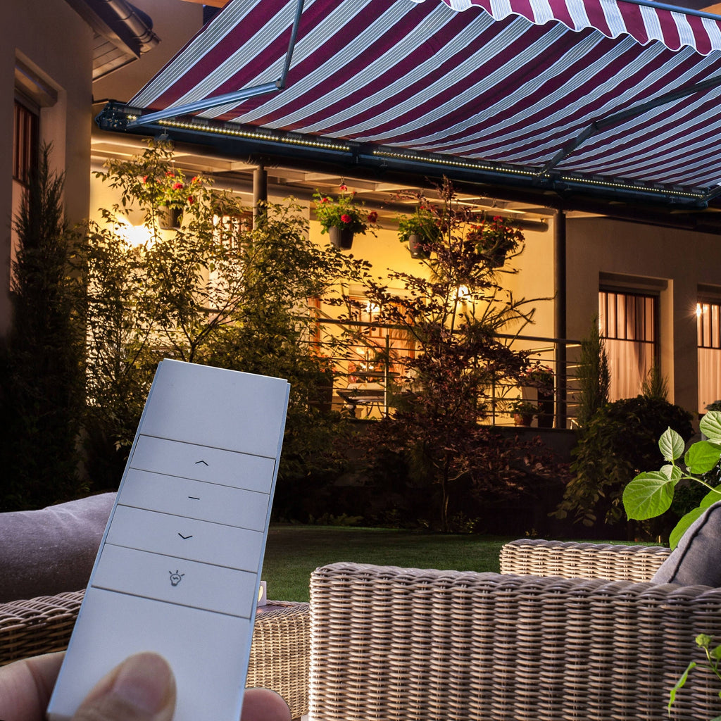 Motorized LED Half Cassette Retractable Awning 10 x 8 Feet, Sand Y42056