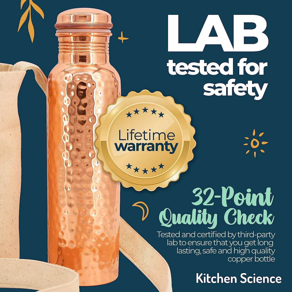 Copper Water Bottle with Copper Tumbler, Carrying Bag & Deco Sleeve A9397