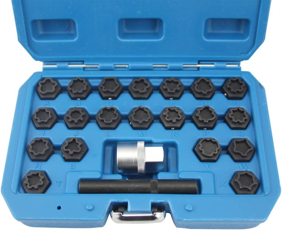 22 pc Wheel Locking Key Set Anti-Theft Lug Nut Removal O139632