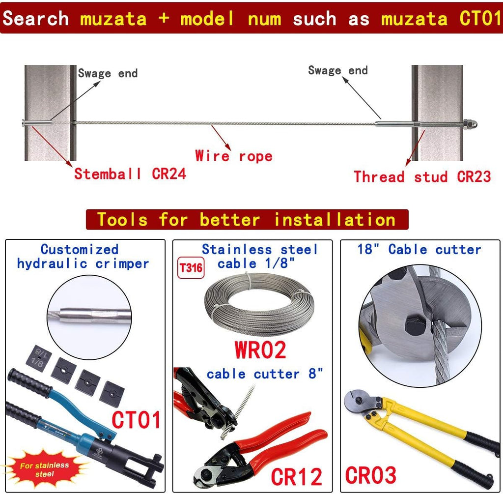 20 Pack 1/8 Cable Railing Kit T316 Stainless Steel Terminal D96570