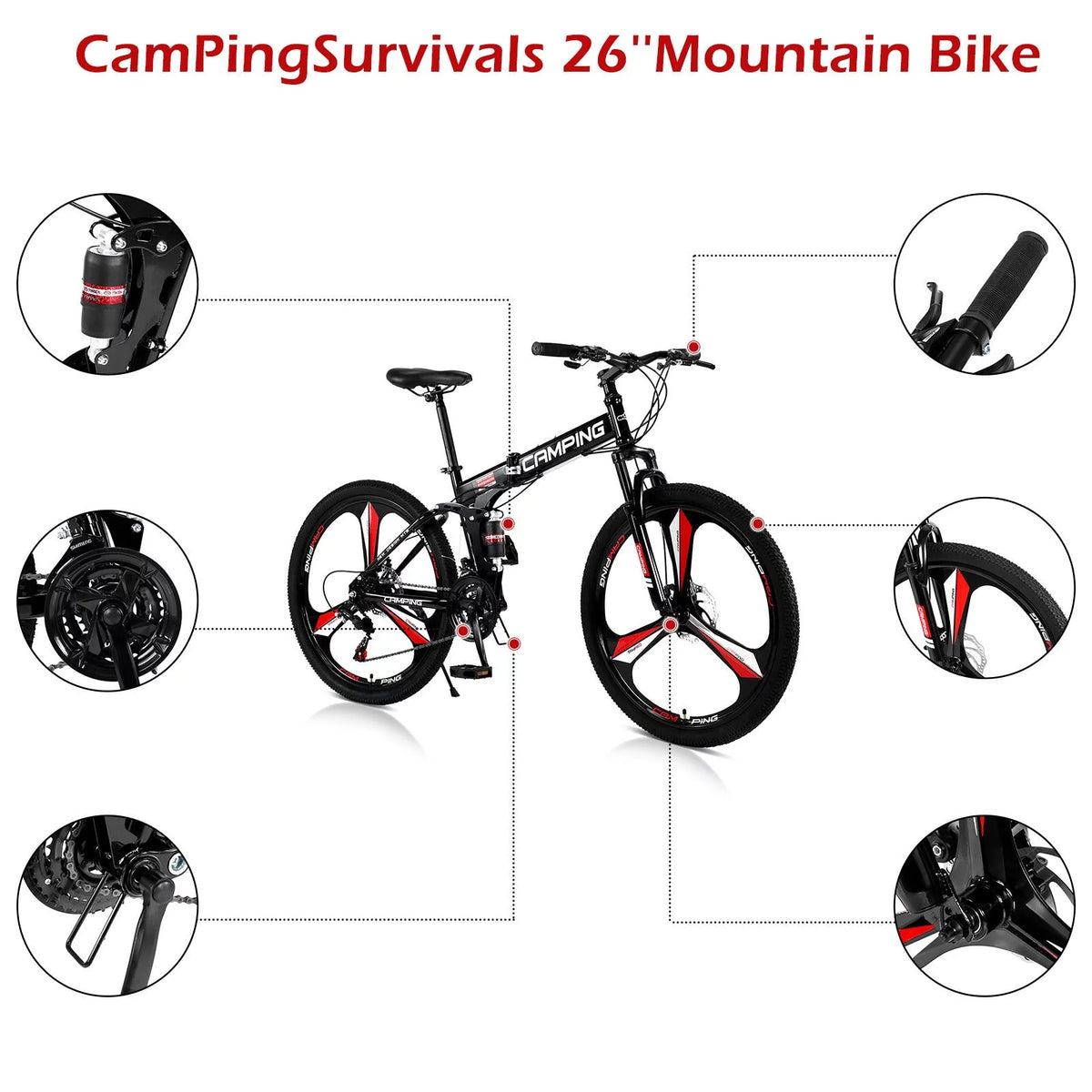 26 inch 21 Speeds Folding Mountain Bike High Carbon Steel Red K793