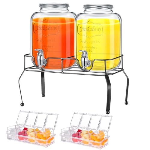 Glass Drink Dispenser Set of 2 1 Gallon with Lid and Spoon F101657