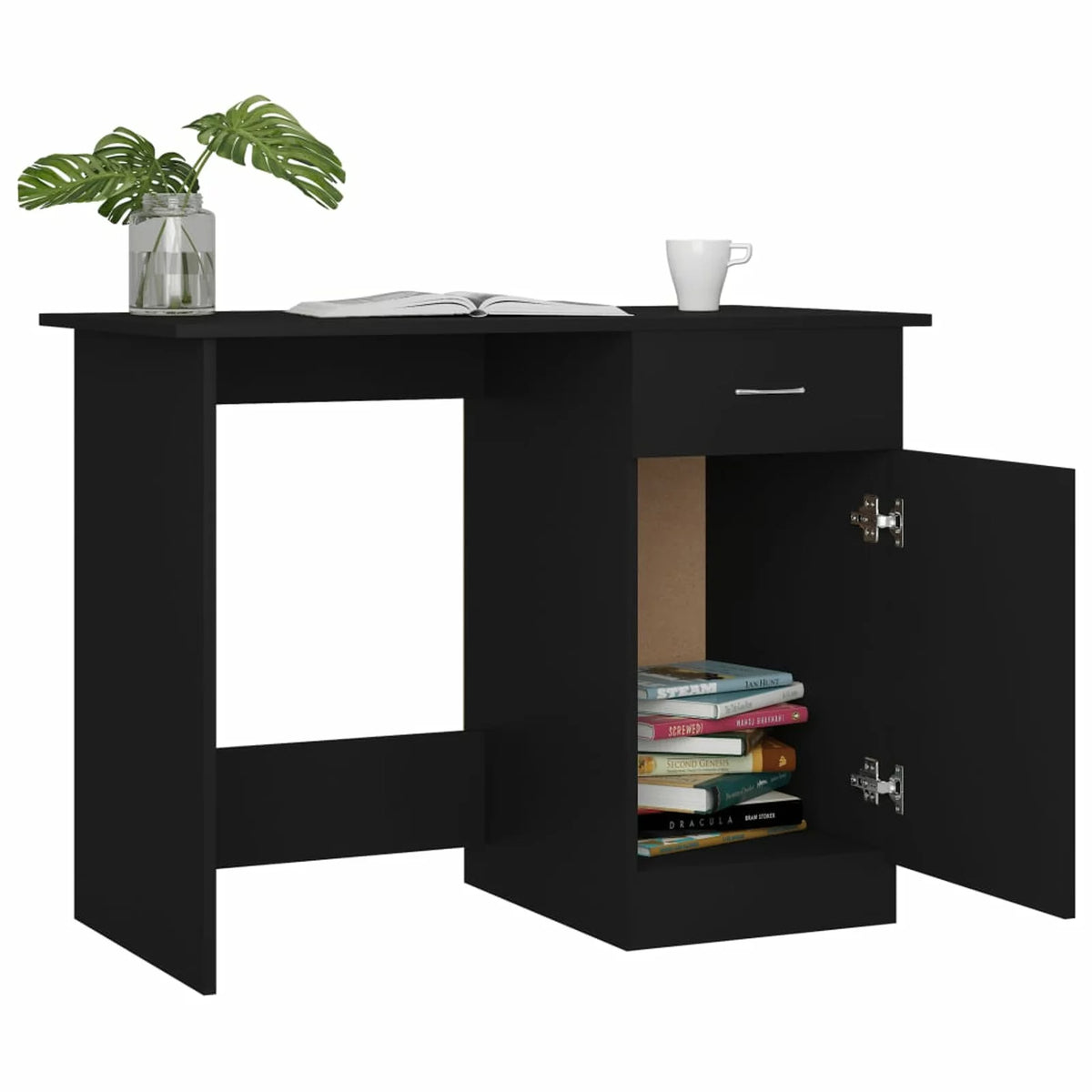 Black Computer Desk with Storage Drawer and Door Cabinet F745