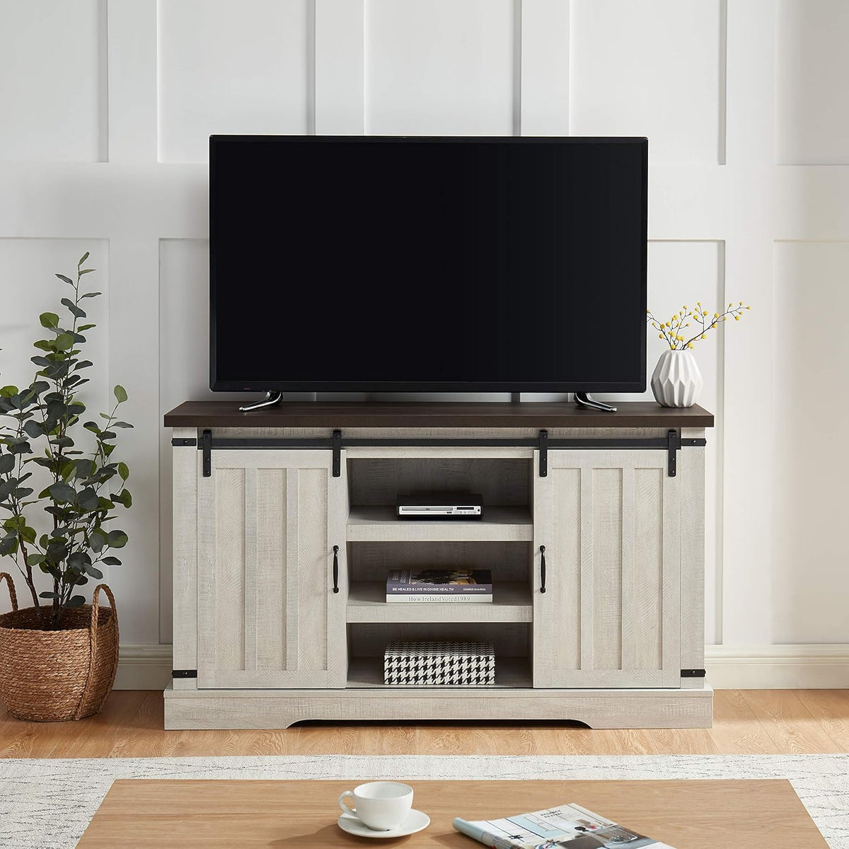 Grey Sliding Barn Door TV Stand C7313