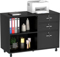 Grey 3 Drawer Mobile Lateral Filing Cabinet with 2 Open Shelves B59808