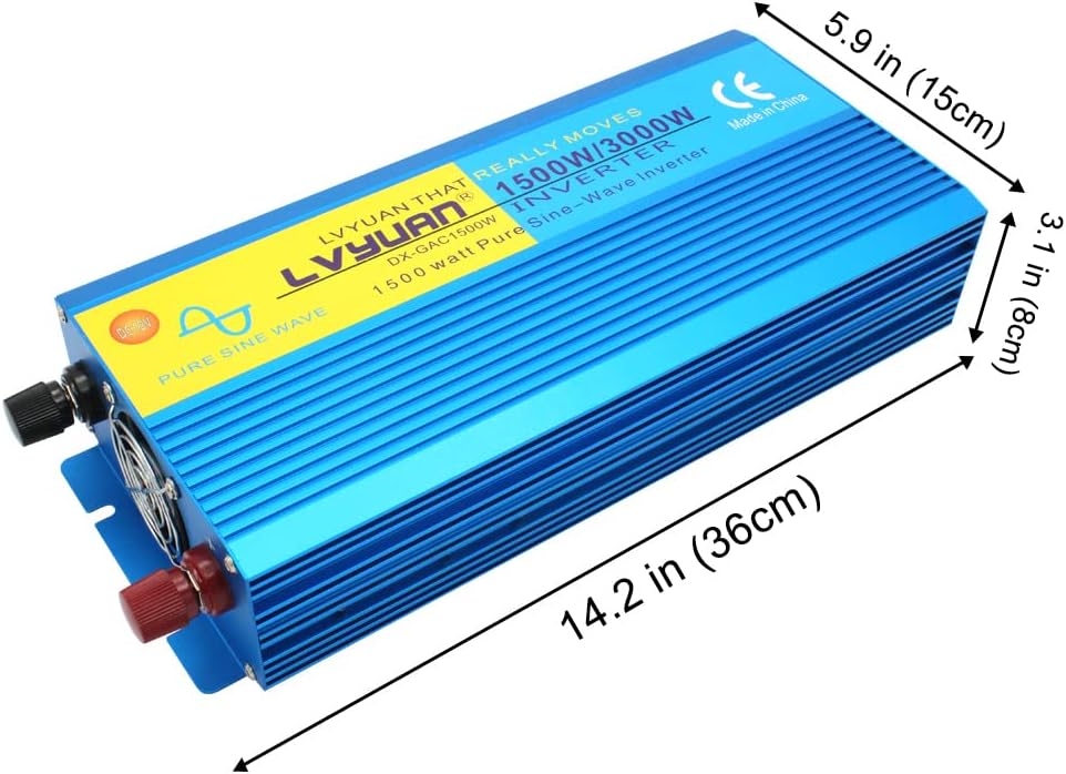 1500W Pure Sine Wave Power Inverter 12V DC to 110V AC with 3 AC Outlets O788791