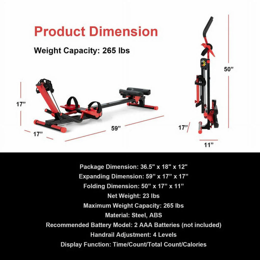 4-in-1 Folding Rowing Machine with Control Panel V7054