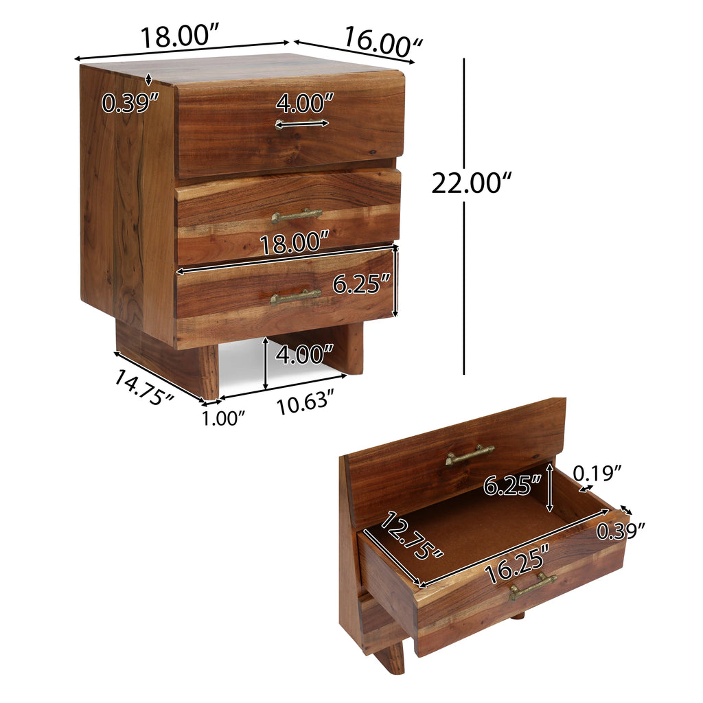 Acacia Wood 3 Drawer Nightstand T675884
