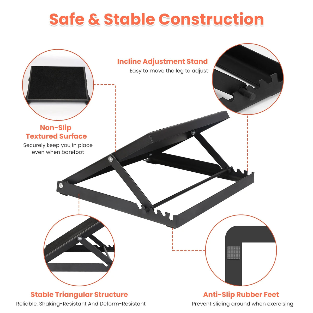 Steel Calf Stretcher Slant Board with 5 Adjustable Inclines Non-Slip Surface N6794