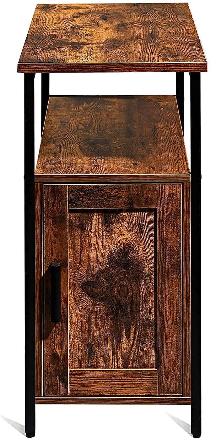 Rustic Brown Wooden End Table with Shelf and Storage Cabinet D656548