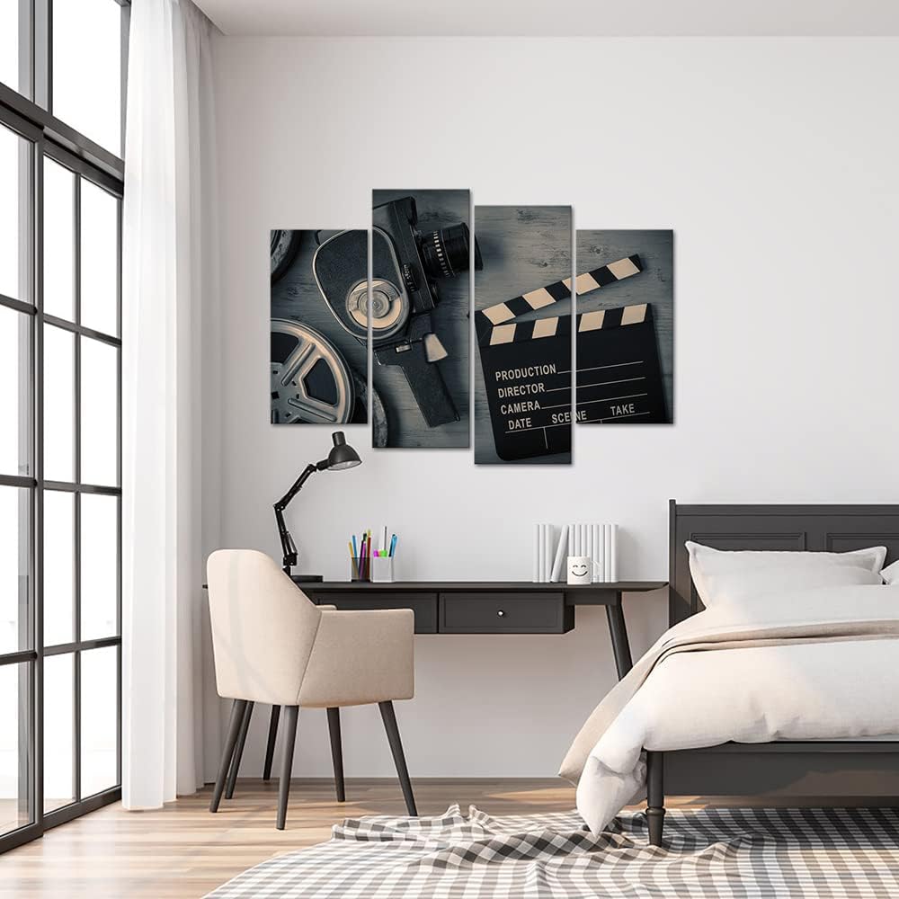 4 Pieces Black and White Film Reels Canvas Wall Art M470