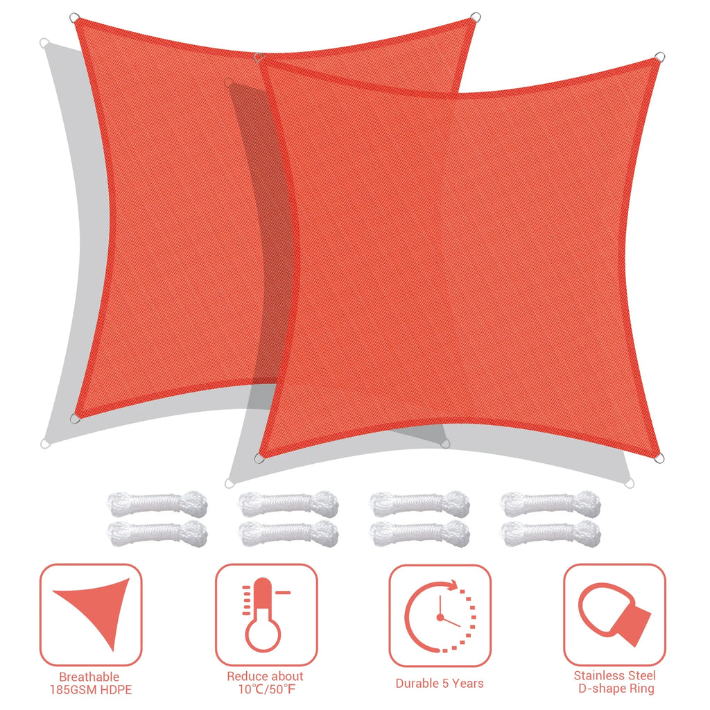 2 Pack 12x12 Ft 97% UV Block Square Sun Shade Sail HDPE Canopy S5882