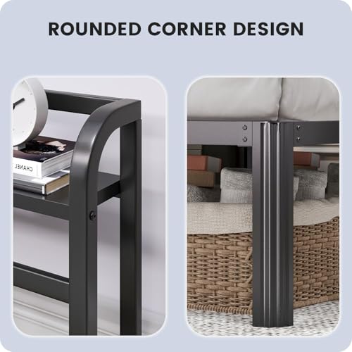 Black 14 Inch Full Size Metal Platform Bed Frame with Storage Headboard and Charging Station D609642
