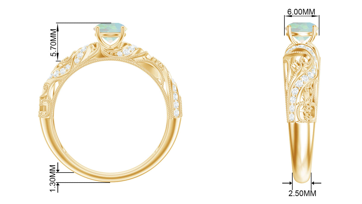 3/4 CT Ethiopian Opal and Diamond Solitaire Engagement Ring, 925 Sterling Silver, US 4.00 X9069