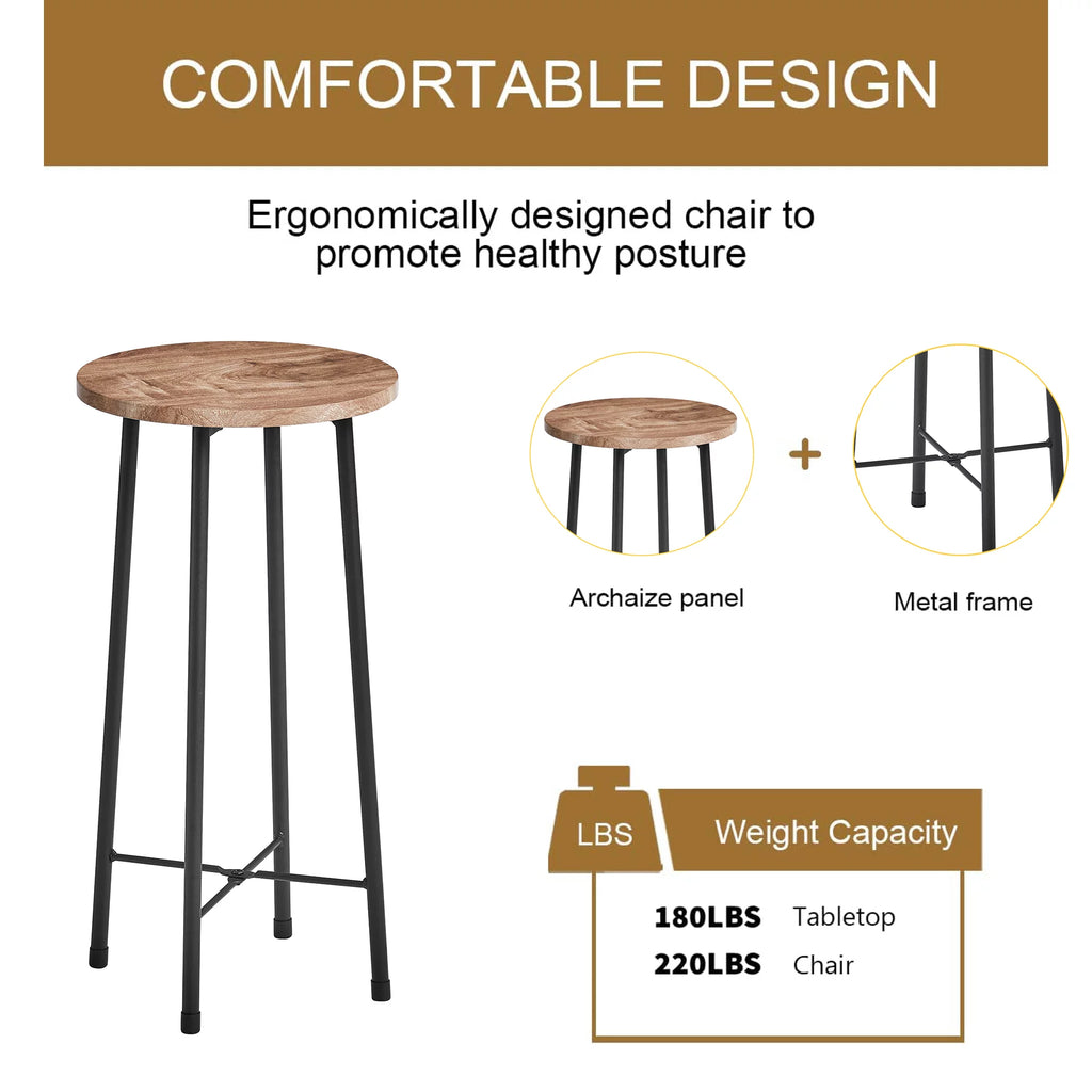 3-Piece Round Bar Table Set with 2 Stools M4842