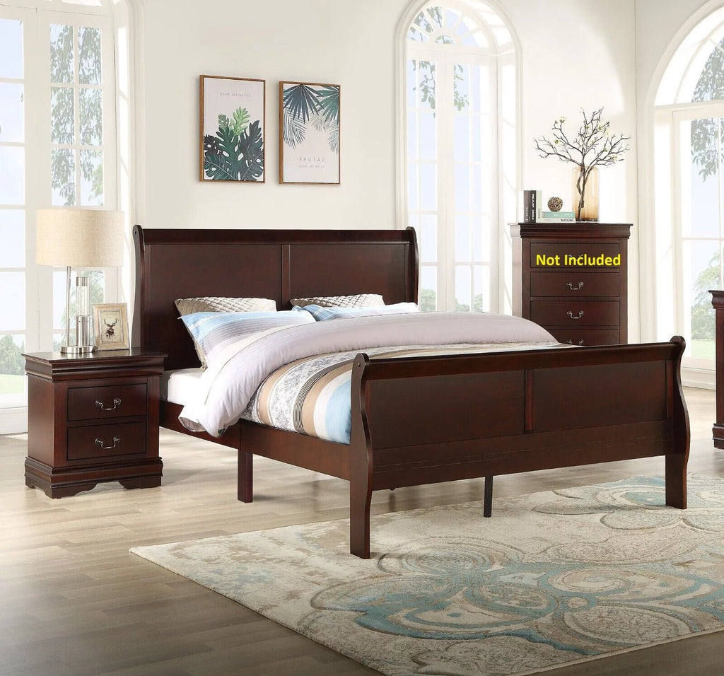 King Size 3pc Bedroom Set Panel Bed and 2 Nightstands Cherry Brown Wooden A292779