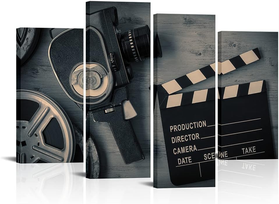 4 Pieces Black and White Film Reels Canvas Wall Art M470