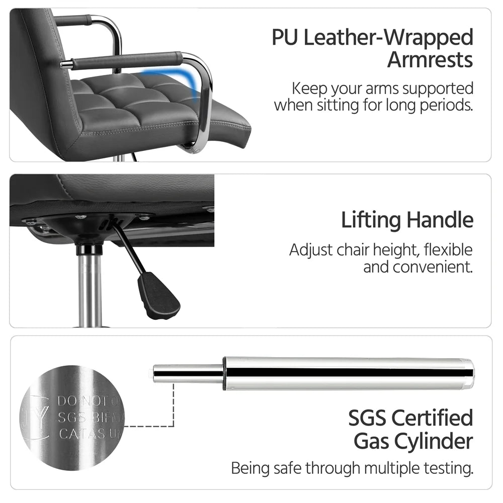 Gray PU Leather Swivel Office Chair with Armrests R45447