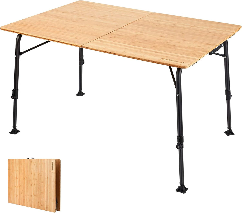 Bamboo Folding Camping Table with Adjustable Height Aluminum Legs M33275