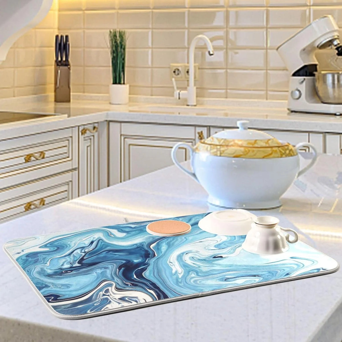 Blue Powder Dish Drying Mat for Kitchen Counter P748201