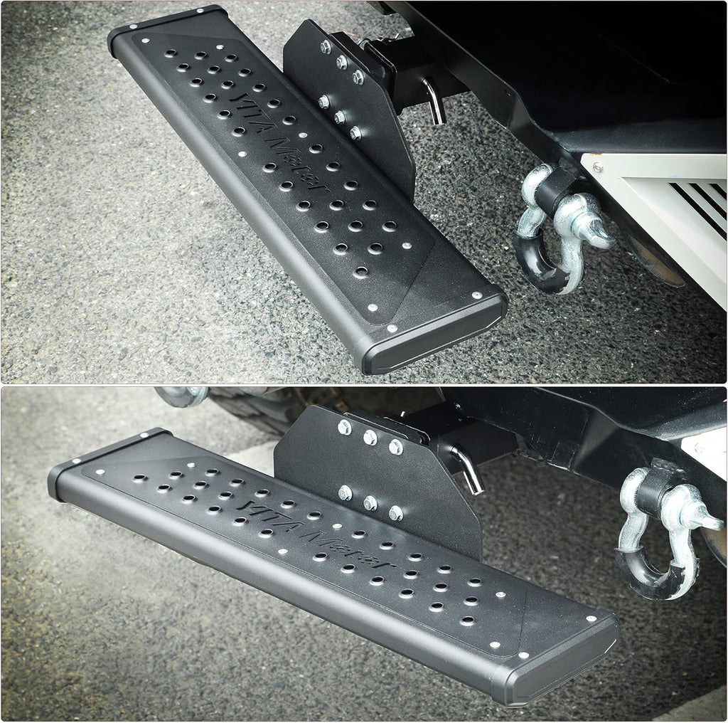Aluminum Hitch Steps with 2 Receiver Bumper Guard Protector, Silver Non-Slip Textured Step Bar with Hitch Pin, Black Finish, 8.3 Wide B716272