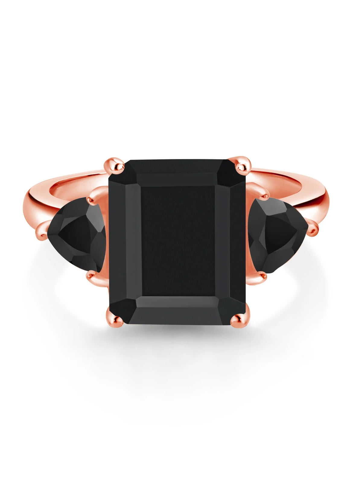 18K Rose Gold Plated Silver Black Onyx 3 Stone Ring W26597