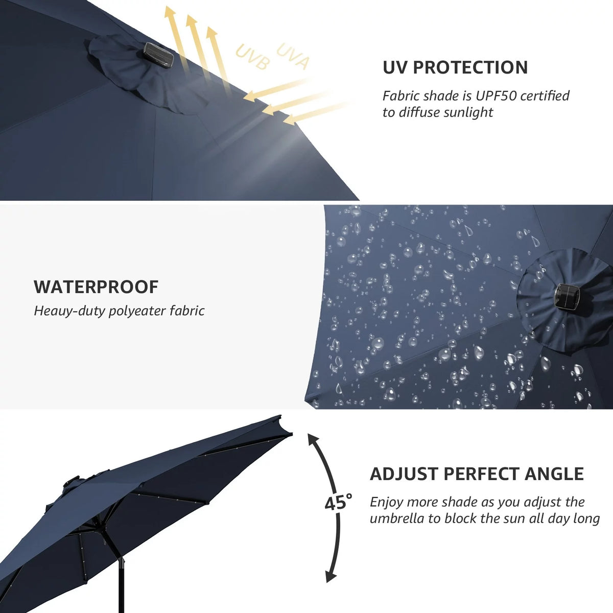 10 ft LED Solar Patio Umbrella H5638