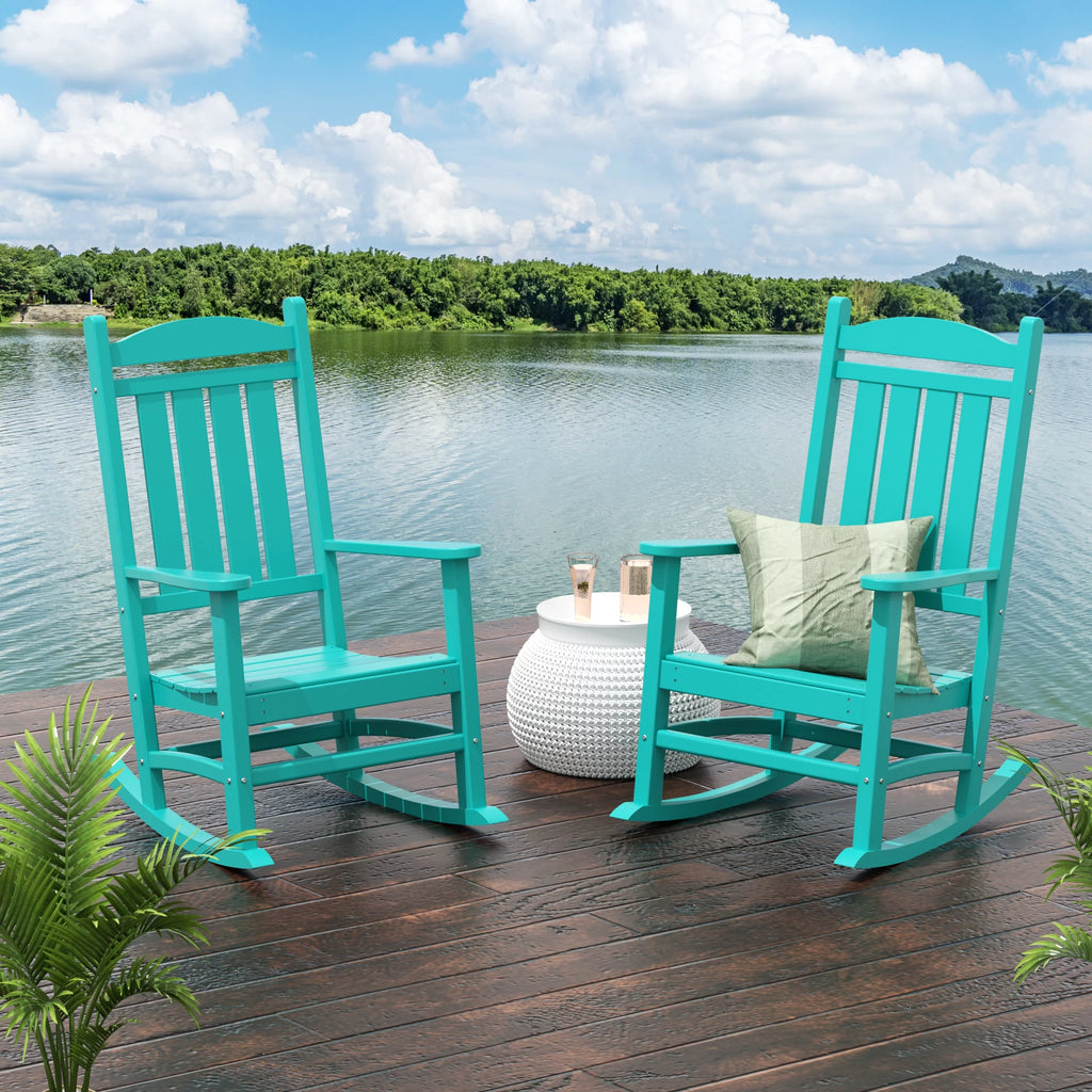 Plastic Outdoor Rocking Chairs Set of 2, Turquoise N420733