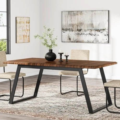 63-Inch Wood Dining Table with Metal Legs O894759