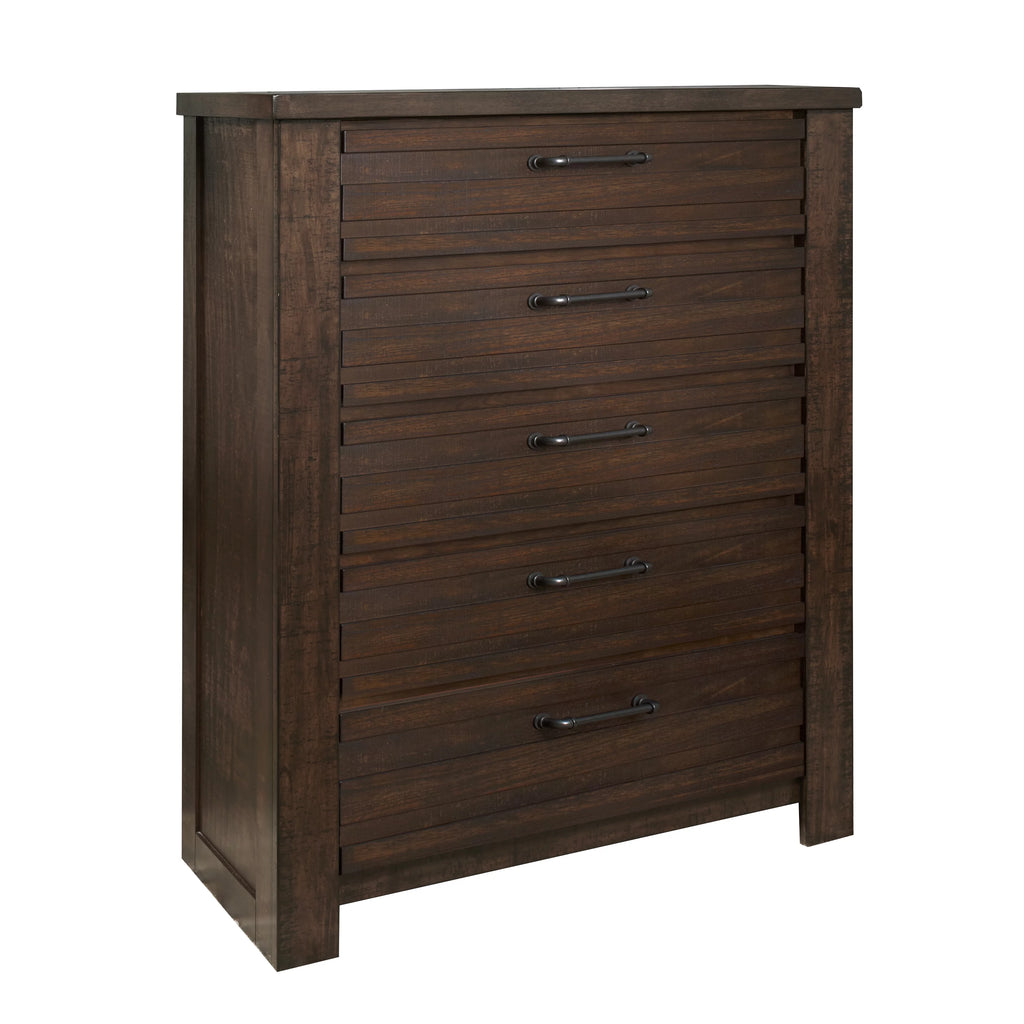 Espresso Wood Bedroom Set with King Bed Dresser Mirror Nightstand Chest P3742