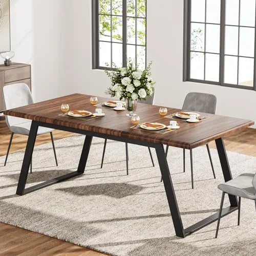 63-Inch Wood Dining Table with Metal Legs O894759