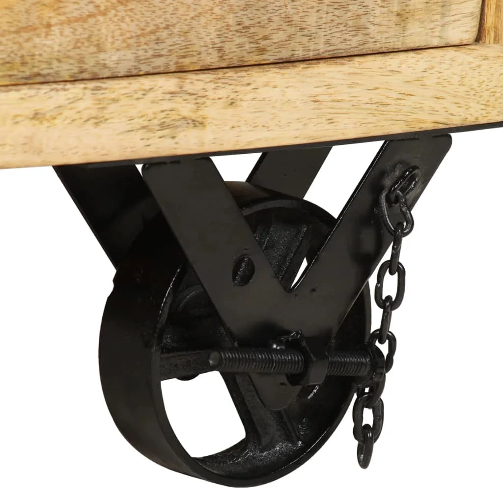 Solid Mango Wood Side Table with Drawer Wheels P851160