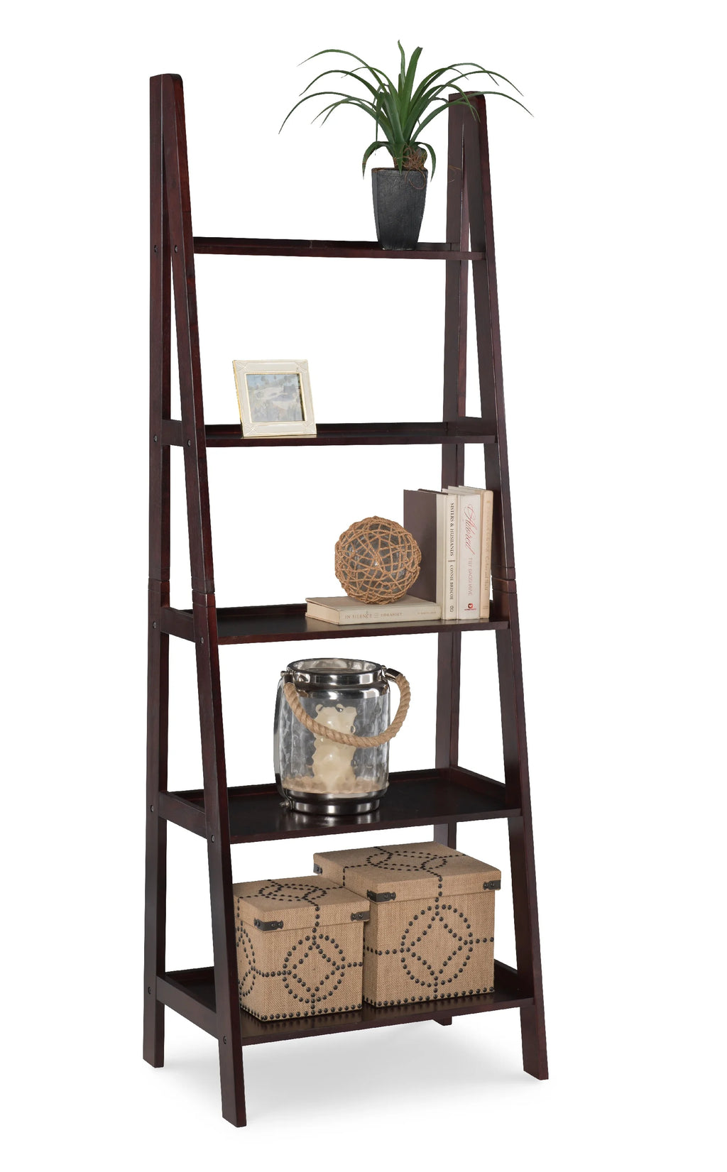 5-Shelf Ladder Bookcase, 72" Height, Espresso Finish N5934