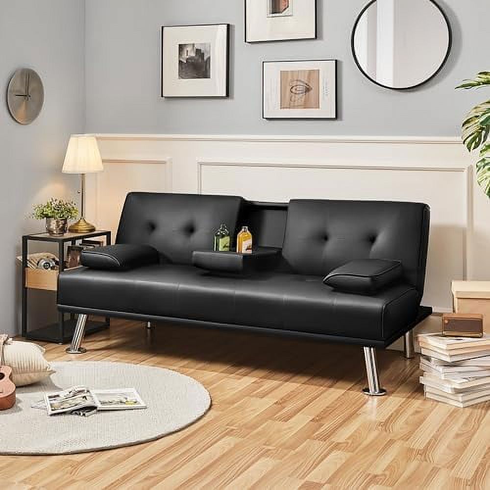 Gray Faux Leather Sofa Bed Futon with Armrest S486
