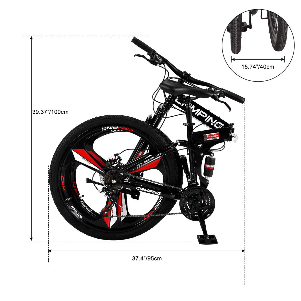 26 inch 21 Speeds Folding Mountain Bike High Carbon Steel Red K793