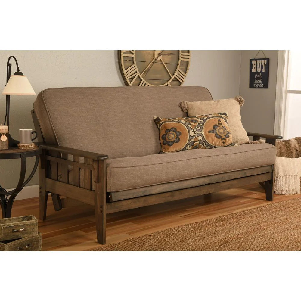 Stone Gray/Walnut Linen Fabric Mattress Frame K338