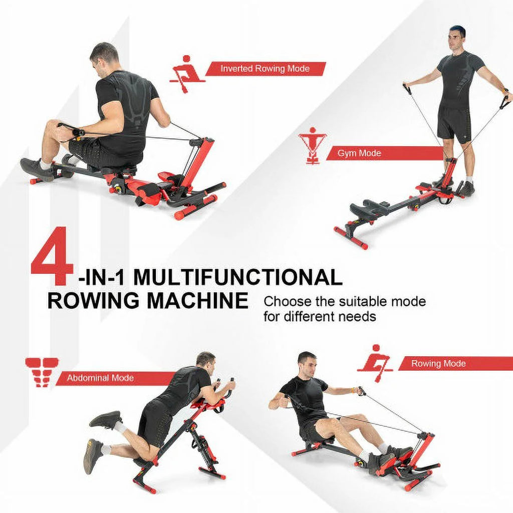 4-in-1 Folding Rowing Machine with Control Panel V7054
