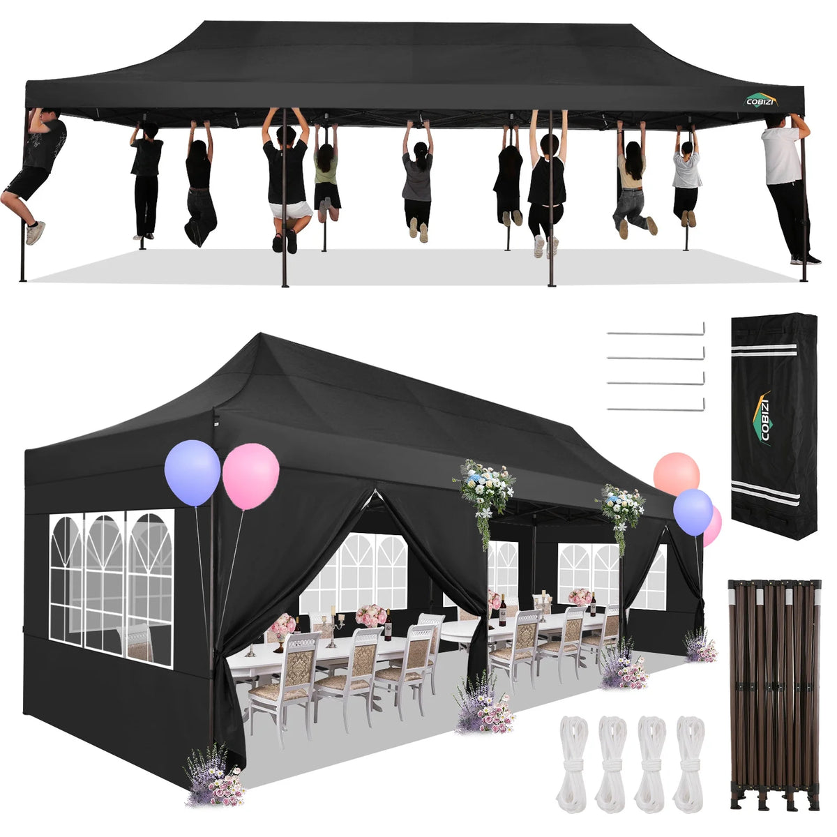10x30 Party Tent with 8 Sidewalls, Black N123