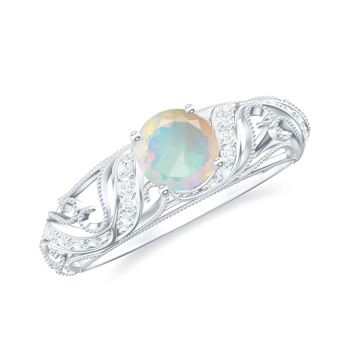 3/4 CT Ethiopian Opal and Diamond Solitaire Engagement Ring, 925 Sterling Silver, US 4.00 X9069