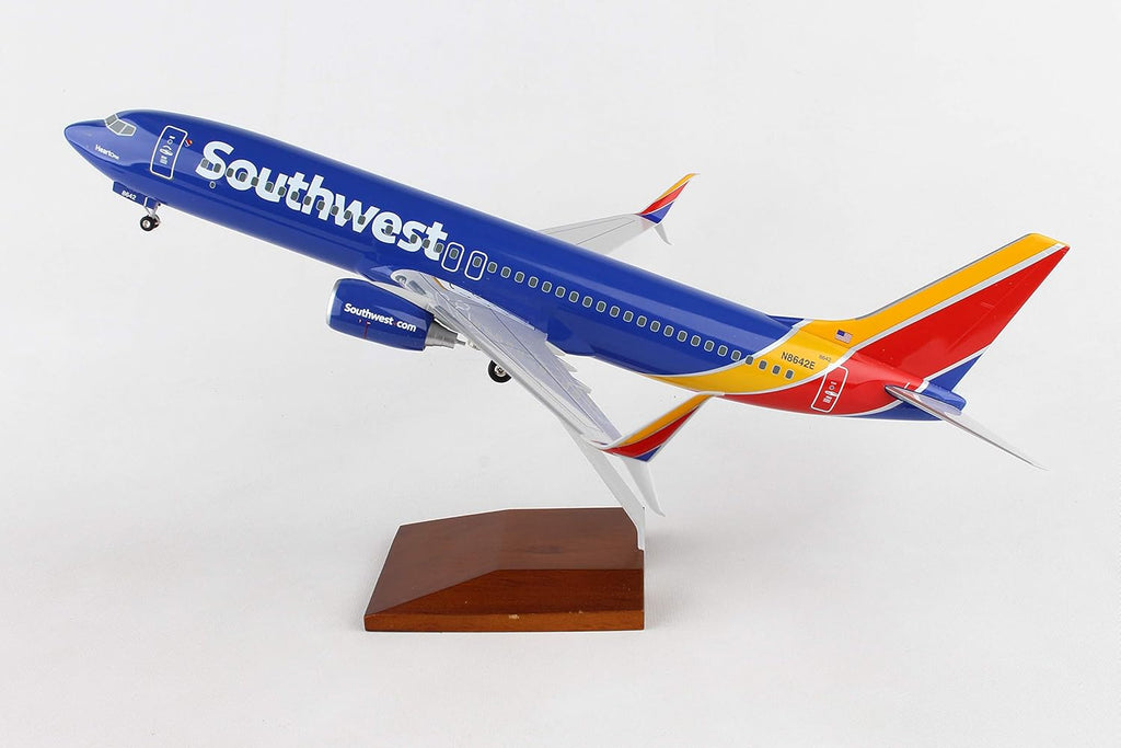 Blue 1/100 Scale Airplane Model with Wood Stand T750485
