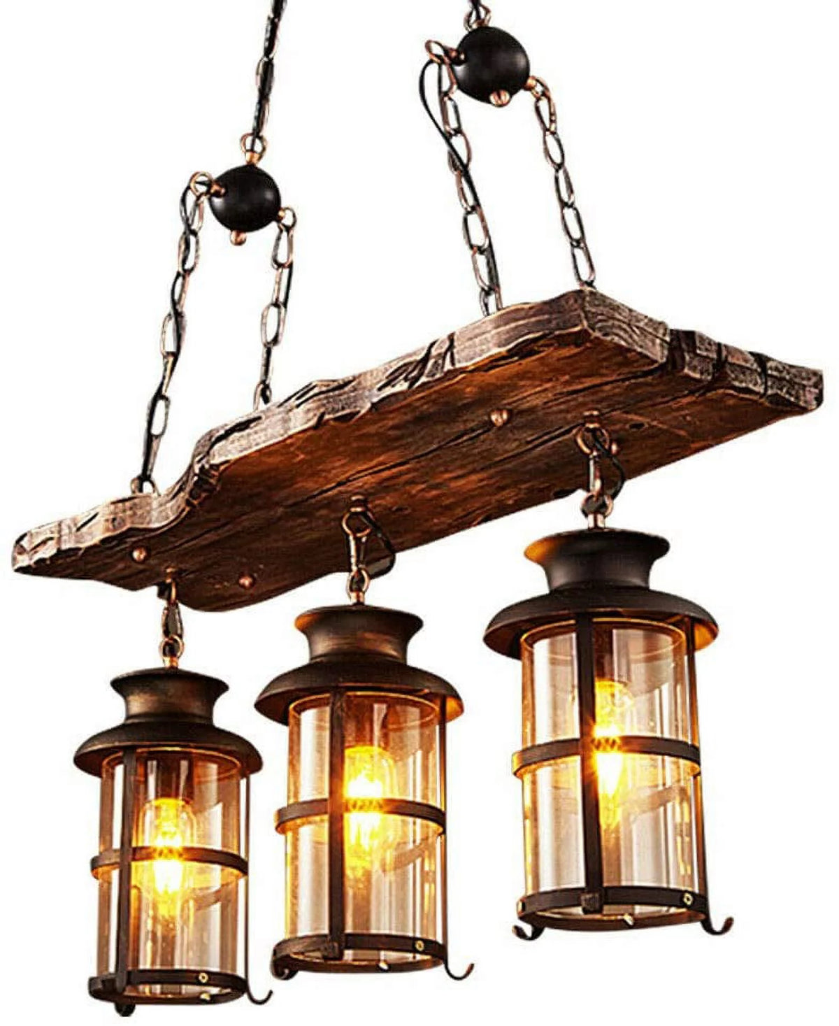 Rustic Wood 3 Heads Hanging Chandelier Ceiling Light Q381