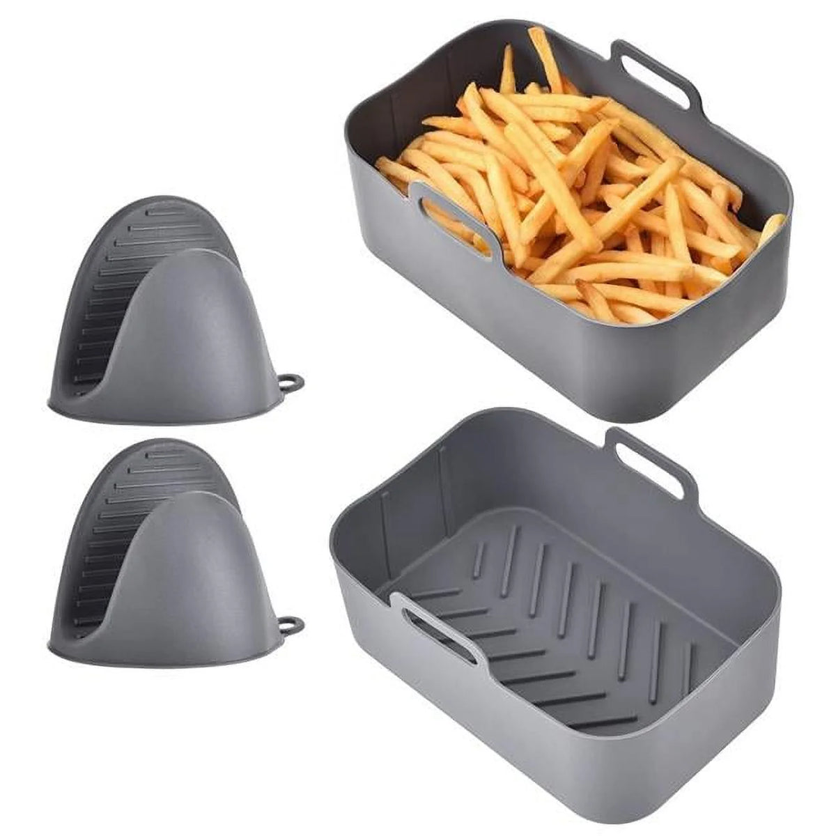 Reusable Silicone Air Fryer Pot with 2 Basket Pans and Mittens B34546