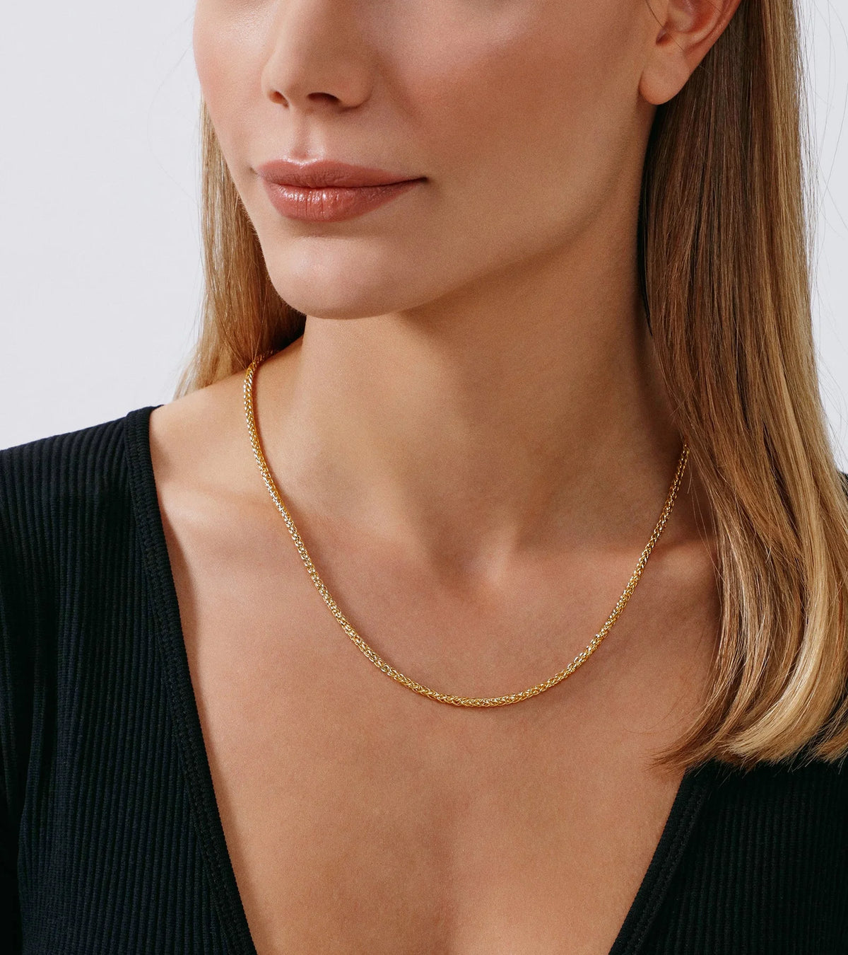14K Solid Yellow Gold Filled Round Wheat Chain Necklace J77064
